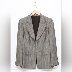 Lafayette 148 Linen Tweed Blazer Brown Tailored Cinch Waist Size 8